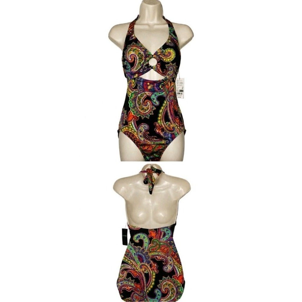 NWT Ralph Lauren halter one piece swimsuit paisley print multicolor size 8 - Picture 2 of 7